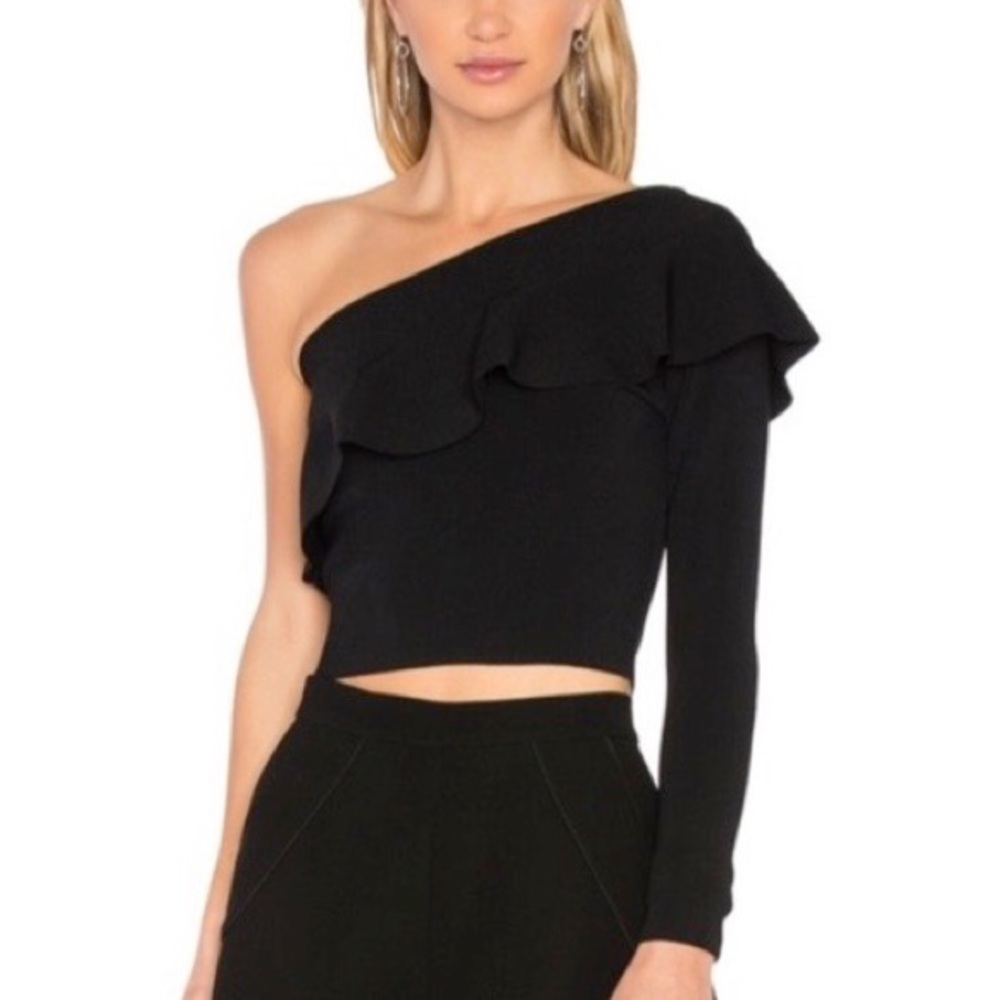 Milly Black One Shoulder Ruffle Top Size Small